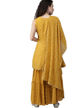 Women's Mustard & Gold-Toned Printed Kurti with Sharara & Dupatta-AHKUSH-Combo-261